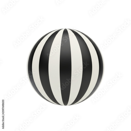 Minimalist black and white striped sphere isolated on transparent background