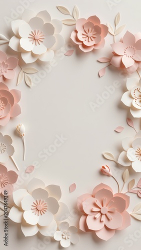 Paper Flower Frame Border Delicate Floral Design for Invitations
