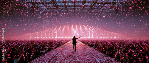 Concert crowd stage singer light bracelet confetti music audience arena Concert crowd stage singer light bracelet confetti music audience arena glow create immersive atmosphere pink lighting with