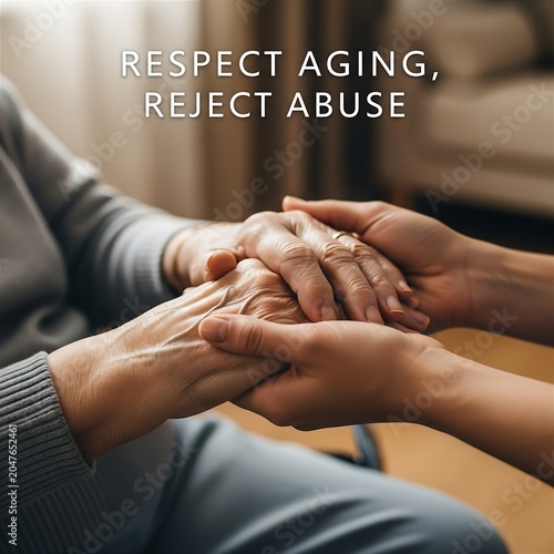 Compassionate Hands Gently Holding Elderly Wrinkled Hands Conveying Respect for Seniors and Rejection of Elder Abuse