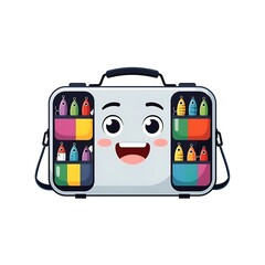 Cute cartoon vehicle with colorful people faces flat vector illustration.