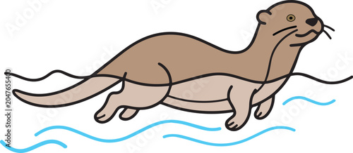 Bilde på lerret Cute swimming otter vector illustration on white background