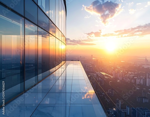 Sunset from high-rise building balcony.
