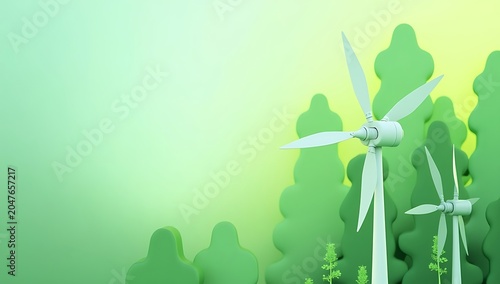 Wind Turbines in a Green Forest Landscape.