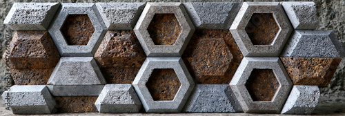 Hexagon brick texture geometric stone wall pattern outdoor hexagonal tile design rough concrete surface