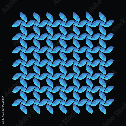 Abstract Blue Geometric Pattern with Leaf Shape Elements