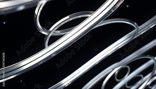 Abstract metallic rings suspended in space