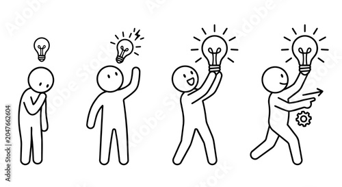 Canvastavla Idea evolution and execution stick figure vector icon set