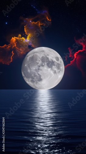 Full Moon Over Ocean at Night Serene Landscape with Stars