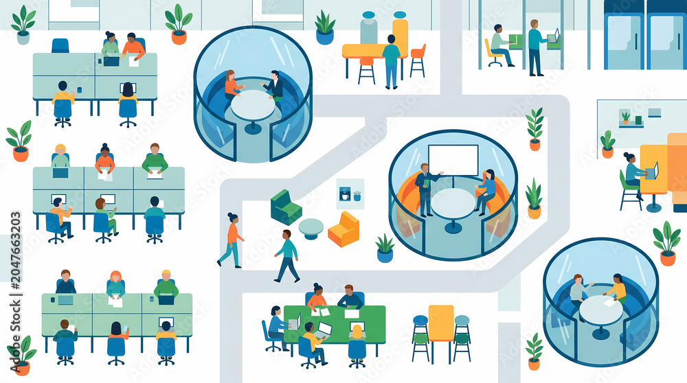 Fototapeta premium Abstract coworking space layout and modern office network