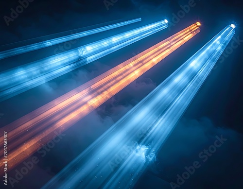 Vibrant streaks of colorful light beams.