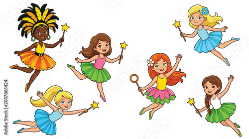 Fotografía Cute cartoon little fairies flying vector illustration