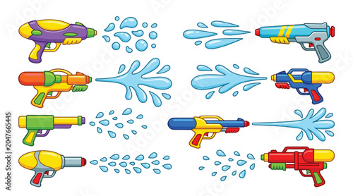 Konstfotografi Water gun plastic toys splashing vector illustration
