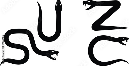Obraz na płótnie Creative Snake Silhouette Alphabet Letter Set Featuring Aggressive Serpents and