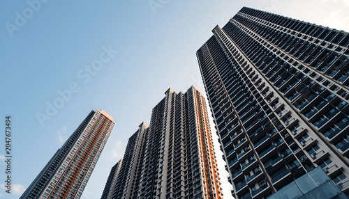 High-rise residential towers viewed from below