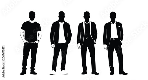 Tableau sur toile Silhouettes of Four Stylish Men in Modern Attire.