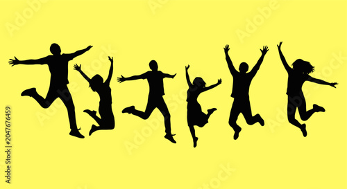 Принти на полотні Silhouettes of Joyful People Leaping in Exuberant Celebration.