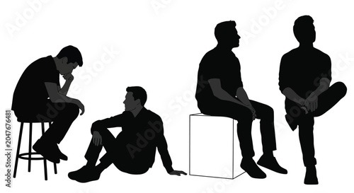 Photos Silhouettes of Pensive Men in Various Poses.