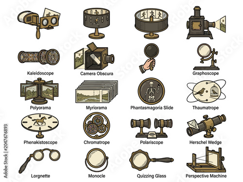 Cuadro en lienzo Vintage Optical Devices Collection: Science and Illusion from History