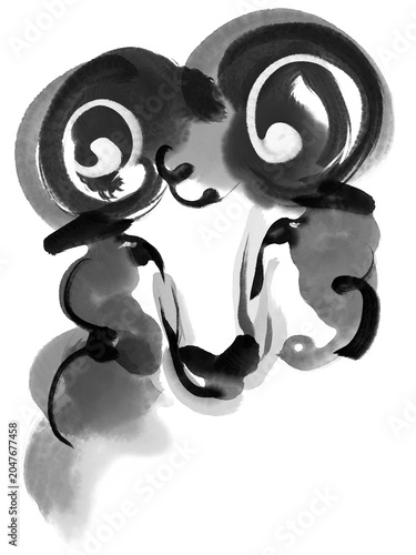 ひつじ_02手描きの墨絵
