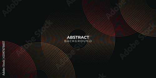 Abstract background with circular lines in red and gold gradient colors on a black background