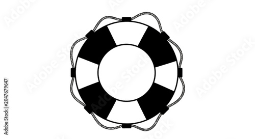 Vector illustration of black and white lifebuoy with rope, on a transparent background