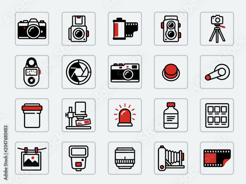 Fotografie Photography Icons: Camera Equipment, Film, and Accessories Set