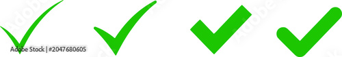 Fényképezés Four green checkmarks icons in a row on a white background, symbolizing approval, confirmation, and success in business or education