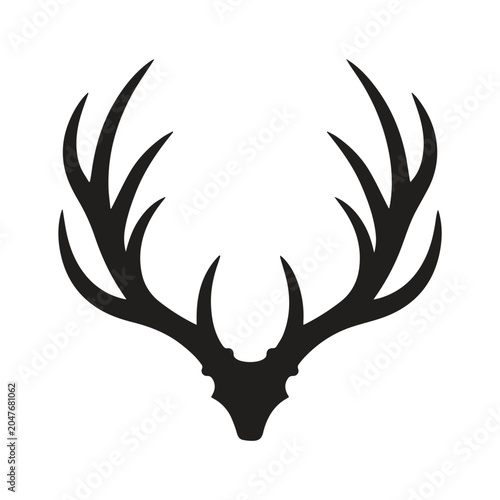 Obraz na plátně Detailed stylized deer antler vector silhouette with silhouette, wildlife