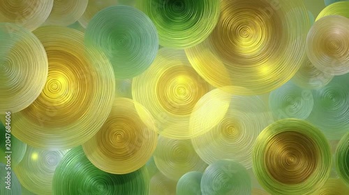 Abstract Luminous Concentric Circles Video Background with Soft Green Yellow Bokeh Pattern, Glowing Spiral Motion and Dreamy Light Texture