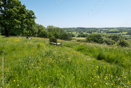 View over pastoral farmland in spring, Burwash, High Weald, East Sussex, England, United Kingdom, Europe