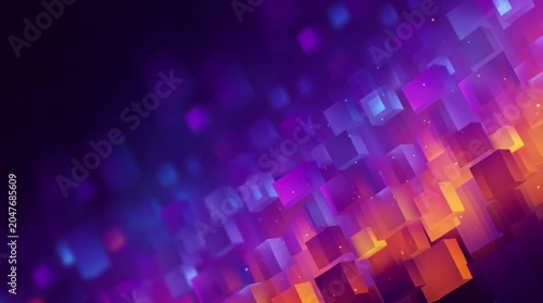Abstract Technology AI Video Background with Purple Blue Gradient, Floating Digital Squares, Glowing Particles and Futuristic Motion Design