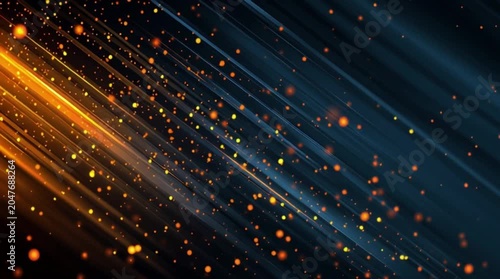 Sleek Dark Blue Gray Abstract Video Background with Orange Glowing Particles, Diagonal Light Streaks, Modern Motion Texture and Copy Space