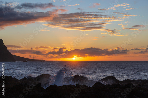 Atlantic Sunset with Sun Rays Over Ocean