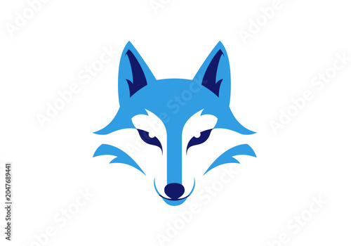 Modern minimalist blue wolf head logo on white background