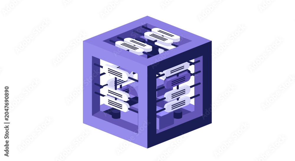 Obraz premium Isometric 3D Data Storage Cube Illustration for Cloud Computing, Blockchain Network, and Big Data Infrastructure Technology