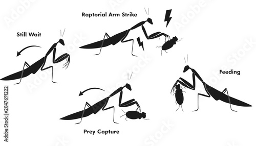 Photos Praying Mantis Silhouette Set – Raptorial Arm Strike, Attack Pose, Insect Action