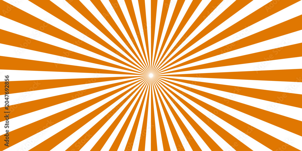 Obraz premium Orange and white sunburst radial lines pattern emanating from a central point on a white background vector