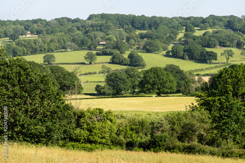 View over pastoral farmland in spring, Burwash, High Weald, East Sussex, England, United Kingdom, Europe