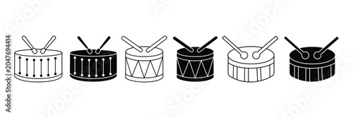 Fotografie Snare Drum Icon Set – Percussion Instrument, Music Band & Drum Vector Collection