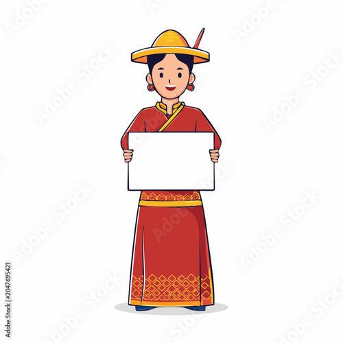Woman in traditional dress holding a blank sign