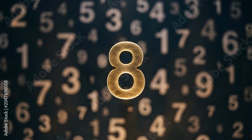 Focus On The Number Eight With Different Sized Blurry Numbers In Background