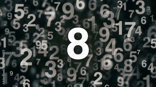 Abstract Concept Of Numerology Featuring A Big White Digit Eight And Digits