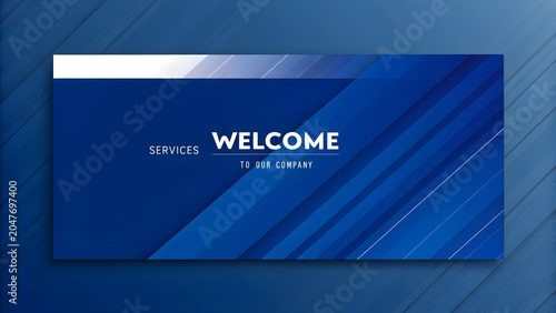 Abstract blue background with geometric shapes and lines for modern business welcome presentations.