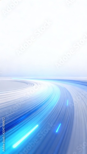 Abstract blue light trails on curved path