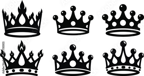 Cuadro en lienzo Royal vector crowns collection six black silhouette designs for heraldry brandin