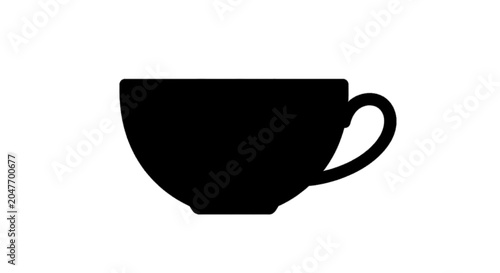 Minimal black silhouette icon, simple flat vector, bold black shape, no, no shading black silhouette of a teacup on a, flat icon style