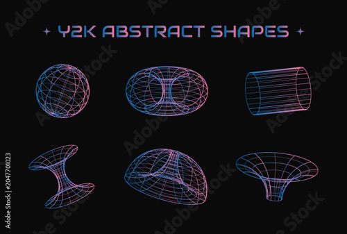 Obraz na płótnie Y2k abstract wireframe shapes set with futuristic geometric forms and neon gradient
