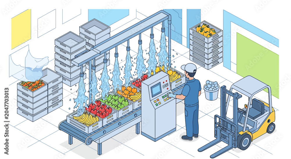 Fototapeta premium Automated Food Processing and Packaging Line for Fruits and Vegetables