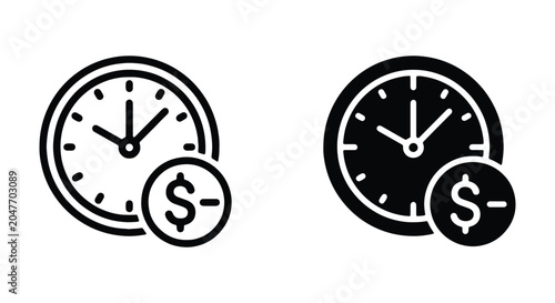 Time is money icon set, clock with dollar sign, vector illustration